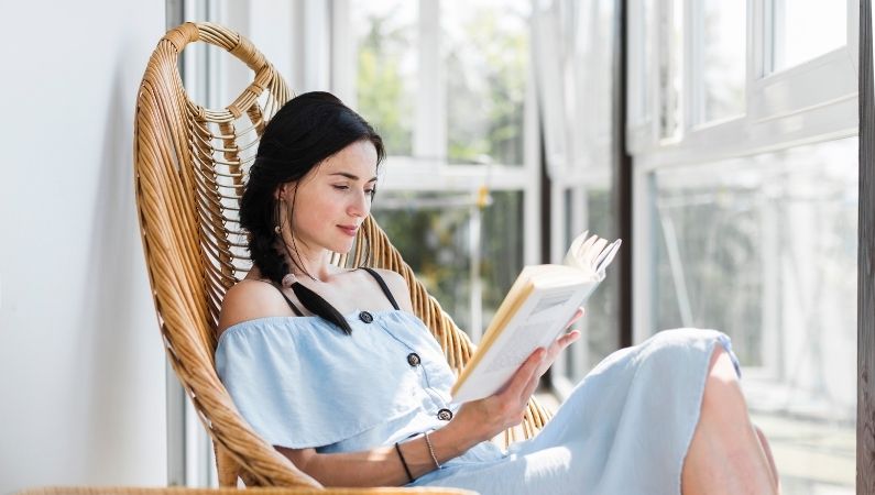 woman reading book