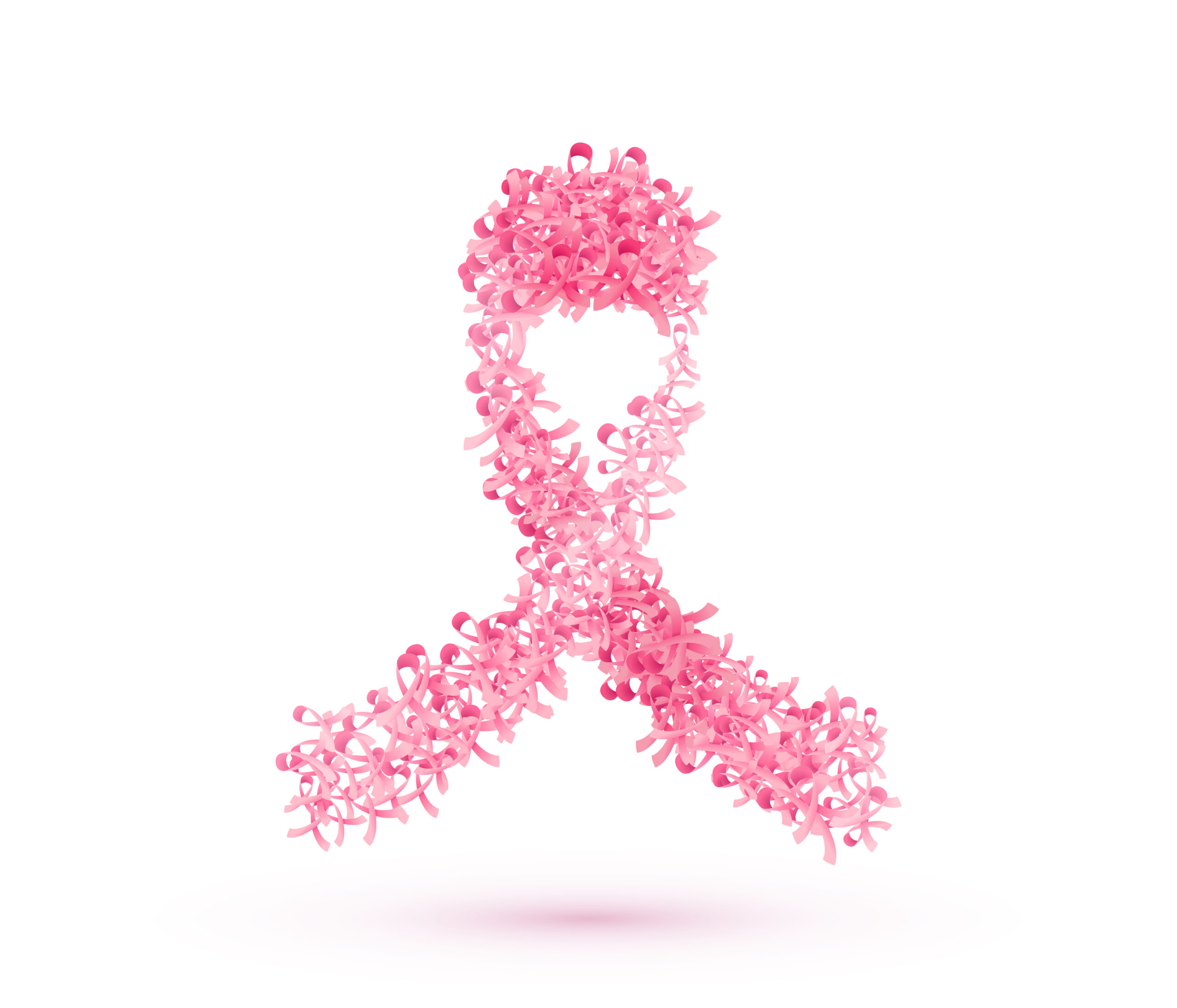 Vector illustration of breast cancer ribbon. Big pink bow consist on little tapes isolated on white background