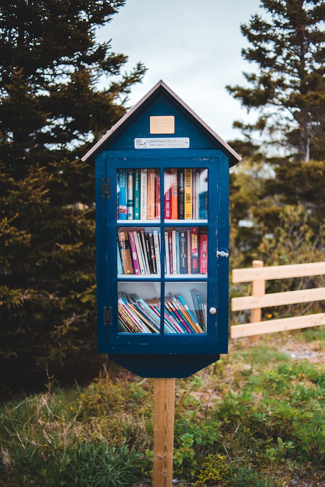 little wooden post filled with books