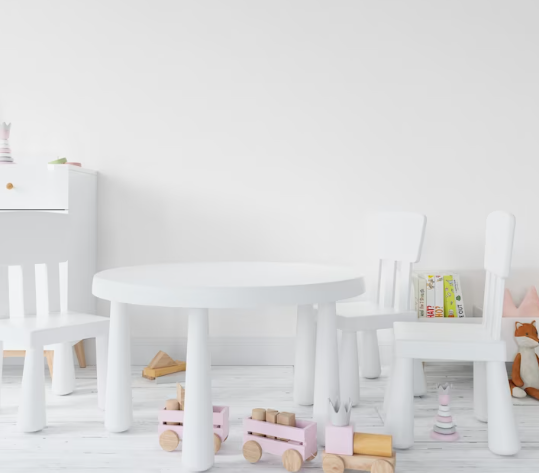 white nursery room with white furniture